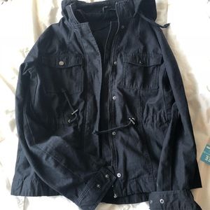 Black Moto Coat with Zippers and Hood